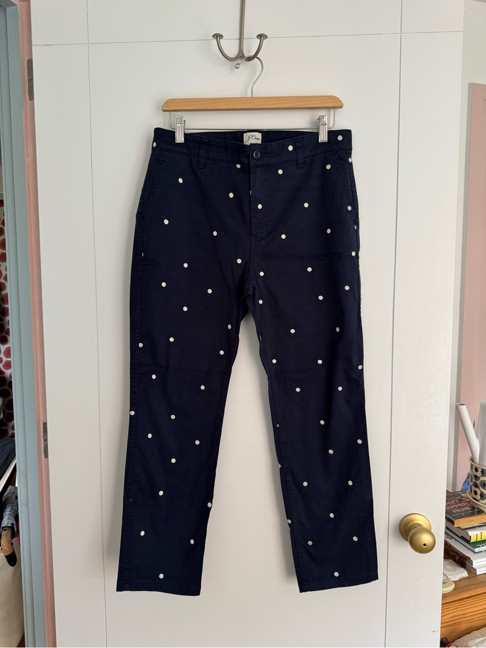 J.Crew Navy Polka Dot Vintage Straight Pants 29